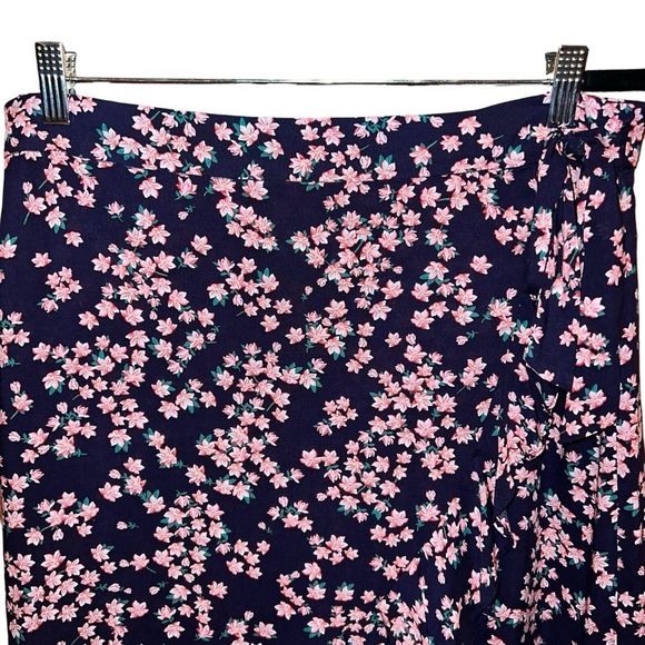 Draper‎ James RSVP Midi Wrap Skirt Size M/L Navy Pink Floral Ruffle - Picture 2 of 10
